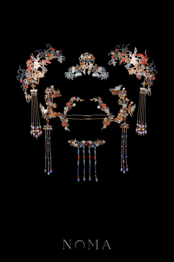 CHN-202500087-Colorful-Mosaic-Butterfly-Crane-Inspiration-Small-Full-Set-Gold-Sapphire-6-pcs