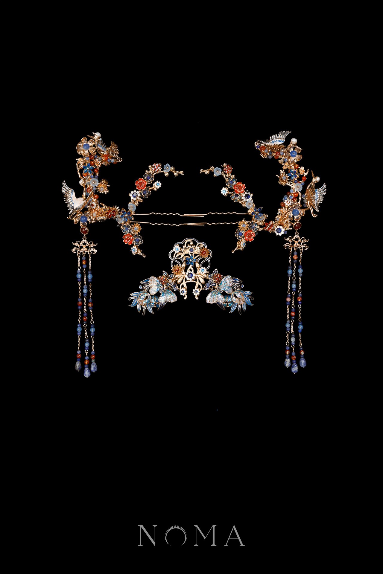 Colorful Mosaic Butterfly Crane Inspiration Small Simple Set - Gold, Sapphire (3 pcs)