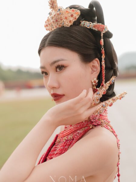 Fire Jade Heritage Hairpin - Gold, Red Jade (Left)