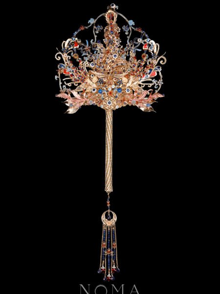 Colorful Phoenix Heritage Fan - Gold, Sapphire