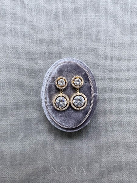 DIY Round Top Round Bottom Earrings Set - 18k Yellow Gold, White Diamond (6 pcs)
