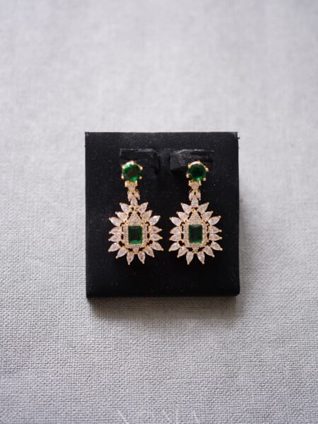 Vintage Marquise Cushion Drop Earrings - 18k Yellow Gold, Emerald