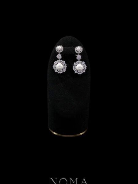 Dangling Pearl Radiant Earrings - Rhodium White Gold, White Pearl