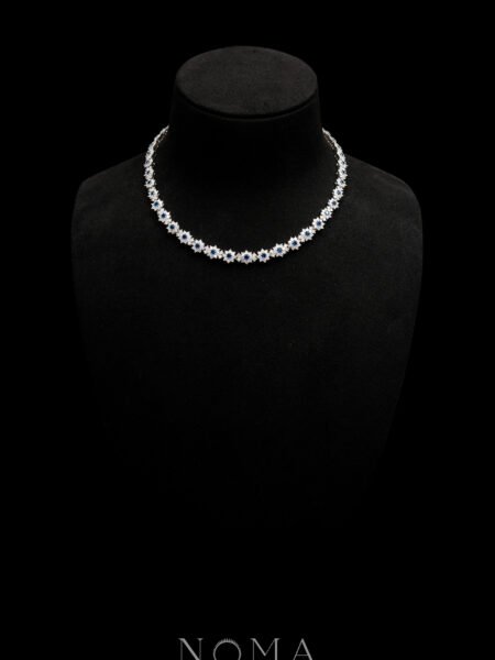 Round Paved Double Dot Choker - Rhodium White Gold, Sapphire