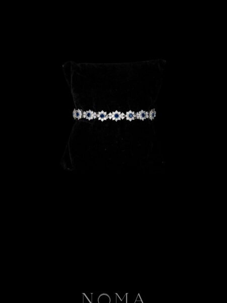 Round Paved Double Dot Bracelet - Rhodium White Gold, Sapphire