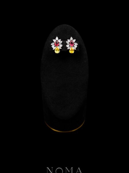 Pear Art Earrings - Rhodium White Gold, Yellow Diamond