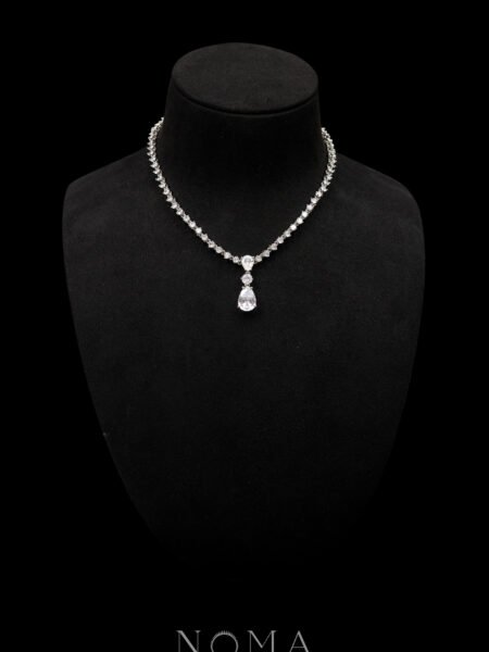 Pear on Pear Necklace - Rhodium White Gold, White Diamond