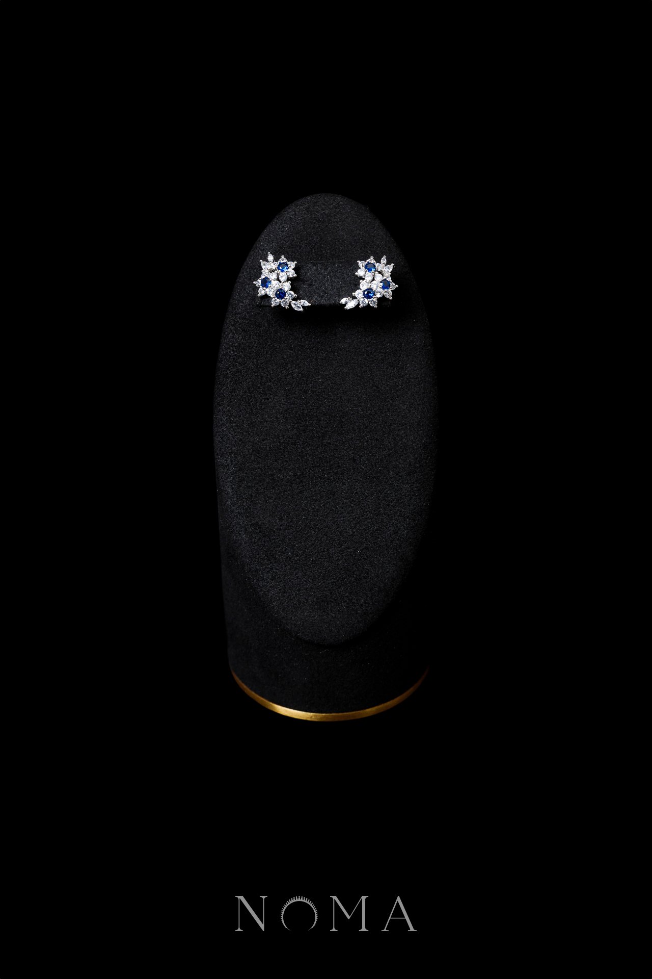 Triple Round Paved Sapphire Earrings - Rhodium White Gold, Sapphire