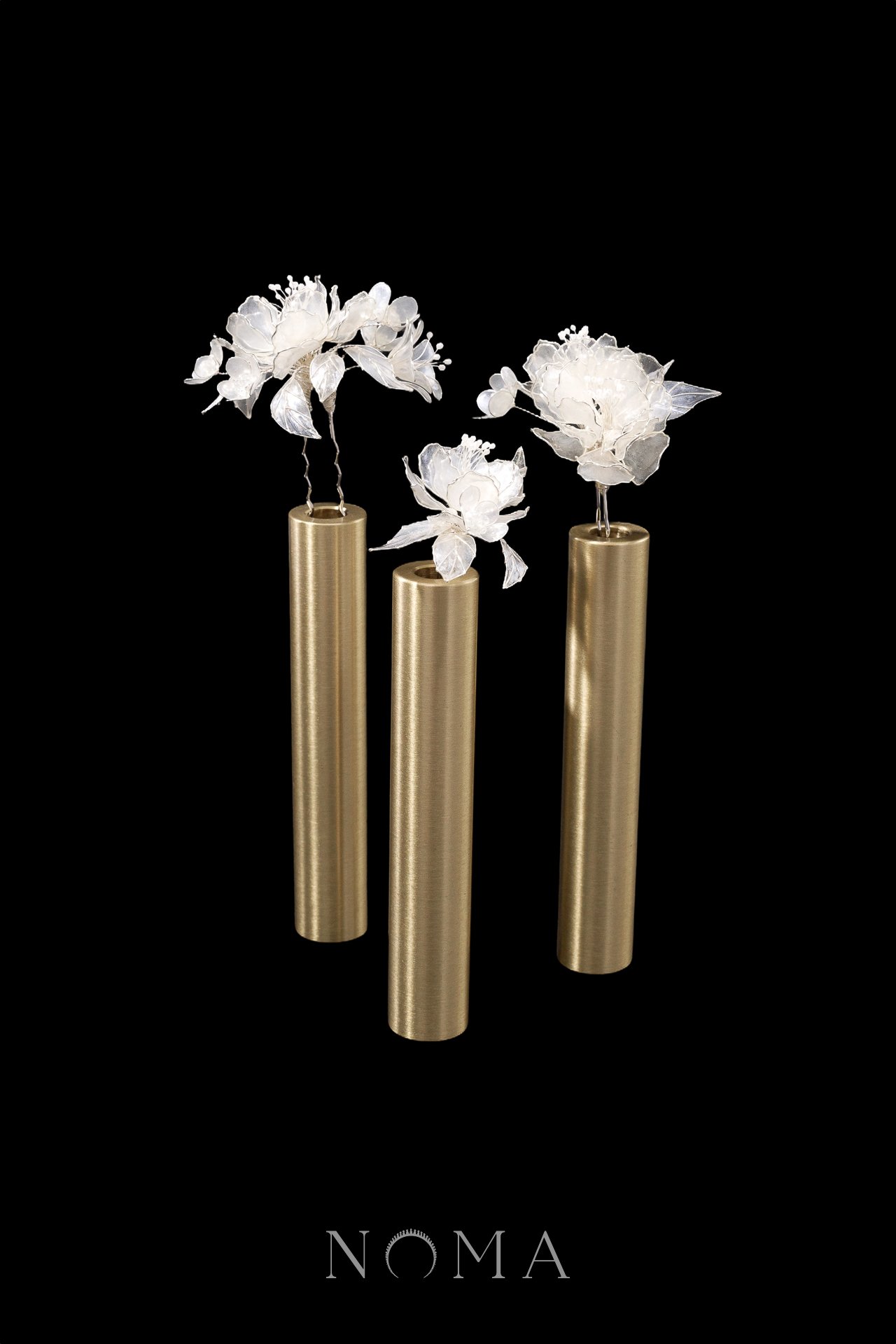 LR White Peony Mix Hairpin Set - White Silver, White (3 pcs)