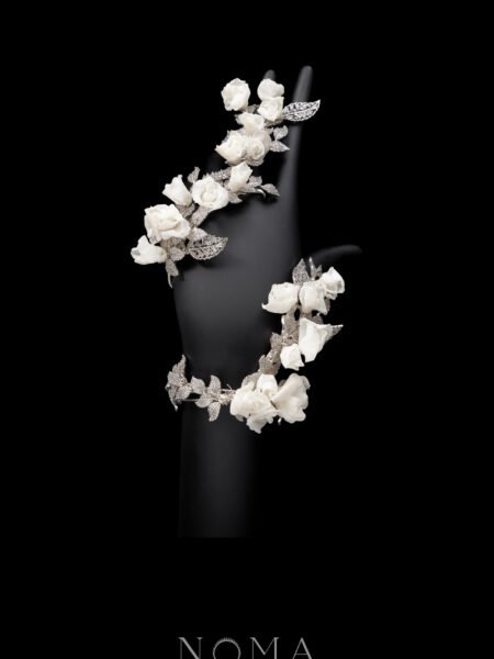 CC Peony Paved Twigs Twisting Handcuff - White Gold, White
