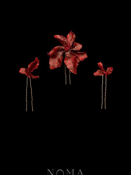 CC Blazing Floral Hairpin Set - Gold, Red (3 pcs)