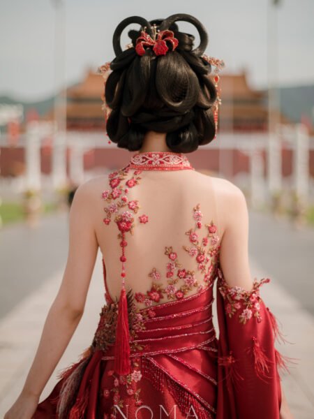 IR Fire Floral Hairpin - Gold, Red