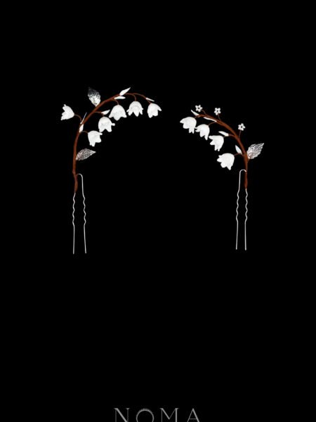 CC Lily of the Valley Branch Large Hairpin Set - White Silver, White (2 pcs)