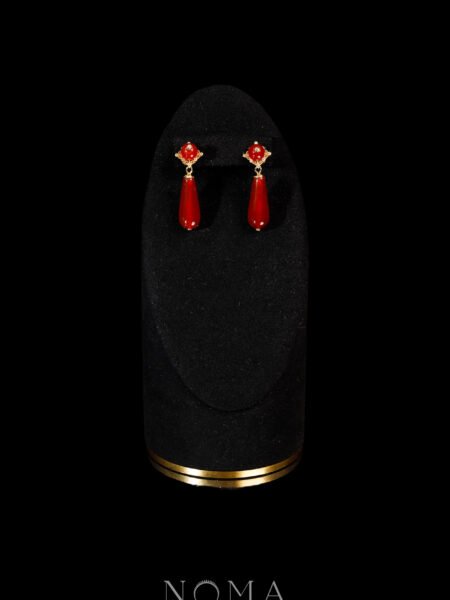 Heritage Pear Jade Earrings - 18k Yellow Gold, Red Jade