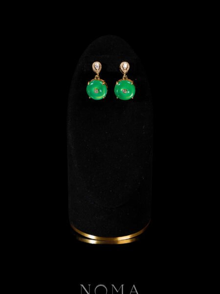 Superior Pear Bezel Donut Jade Earrings - 18k Yellow Gold, Jade
