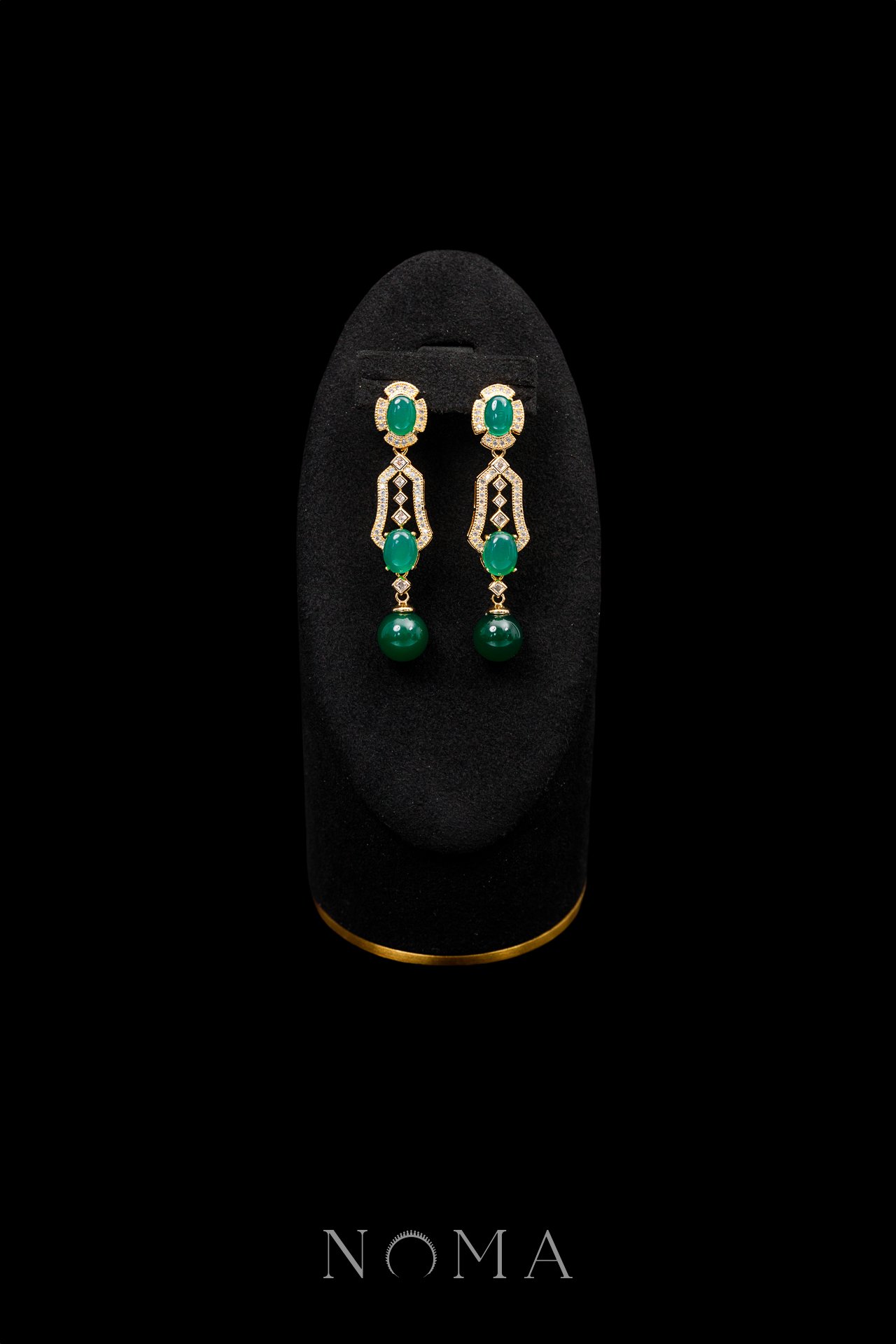 Oval Top Bottom Jade Earrings - 18k Yellow Gold, Jade