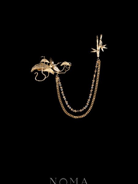 Crane Ginkgo Bamboo Chain Pin - 18k Yellow Gold