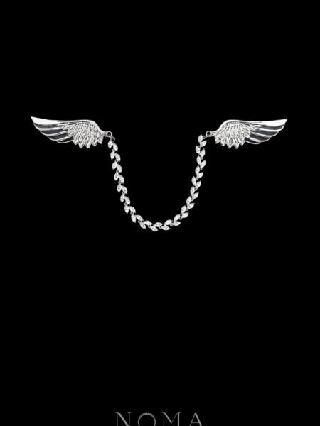 Wings L Chain Pin - Rhodium White Gold