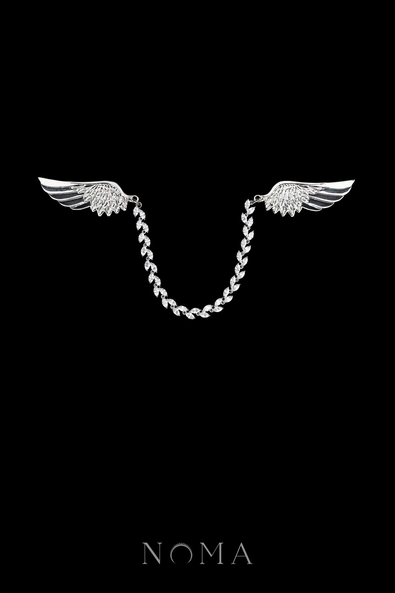 Wings L Chain Pin - Rhodium White Gold