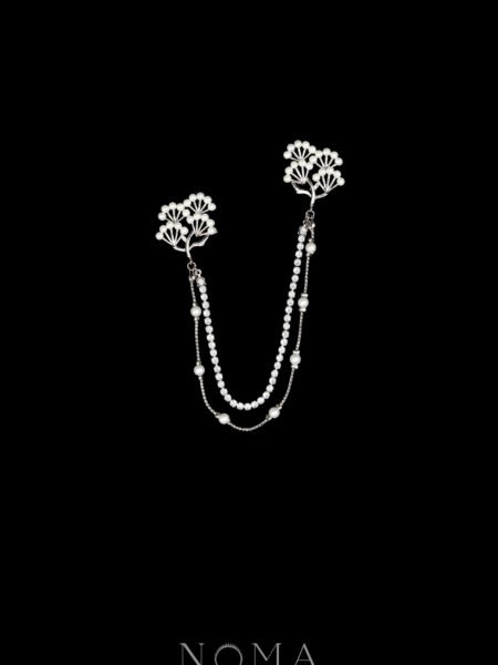 Double Willow Chain Pin - Rhodium White Gold