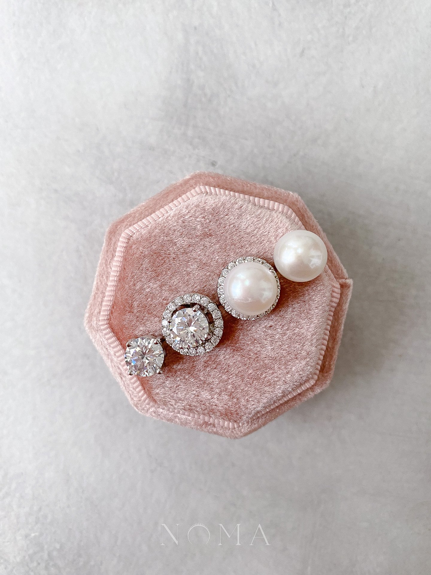 Pearl M & Round 1.5 ct Halo Detachable Earrings Special Set - Rhodium White Gold, White Pearl (6 pcs)