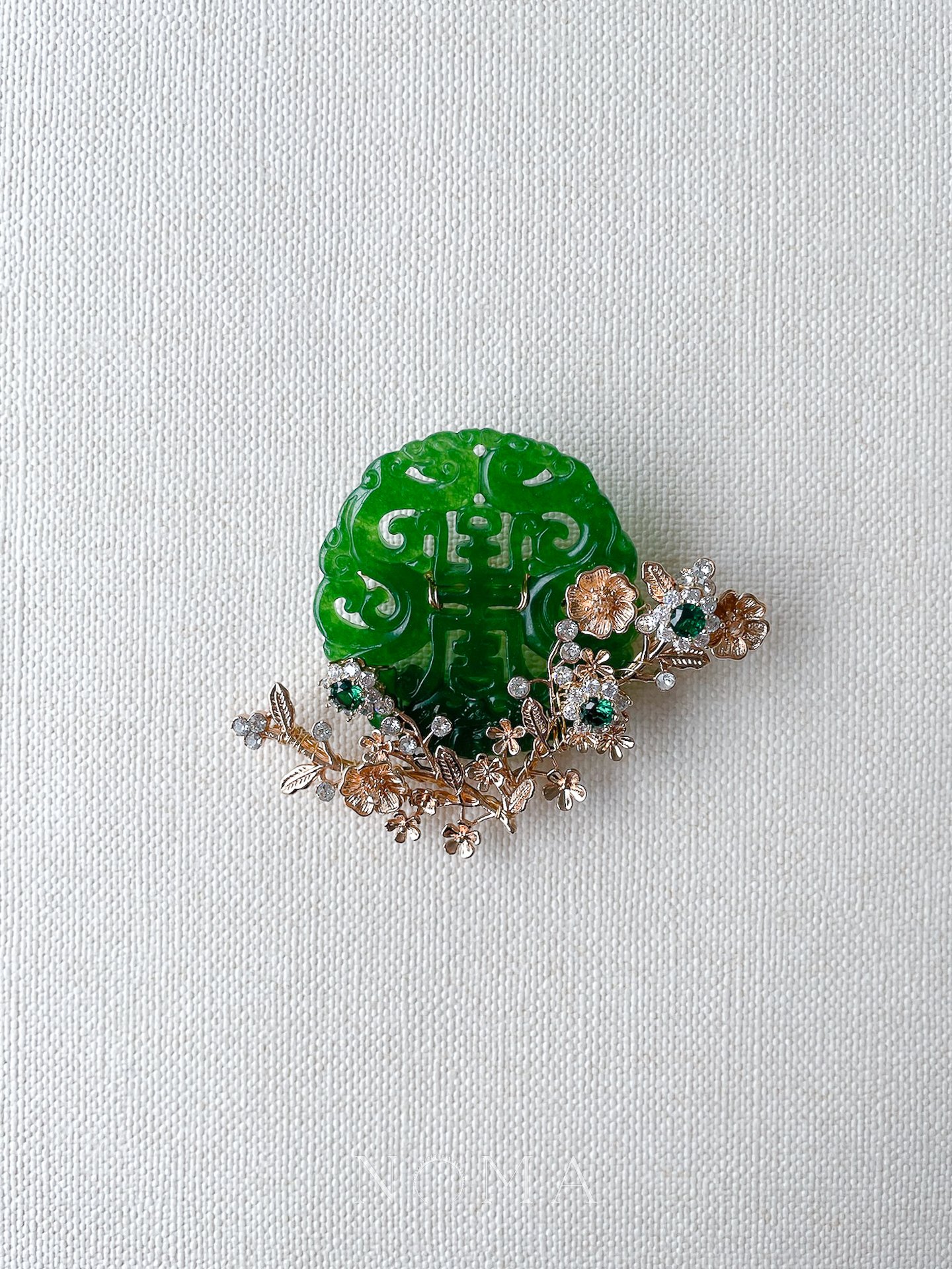 Jade and Twines Brooch - Gold, Jade