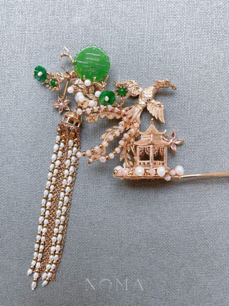 Flying Phoenix Jade Happiness Hairpin - Gold, Jade (Right)