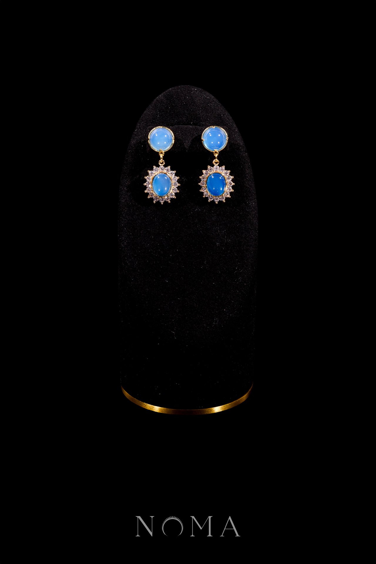 Round Oval Jade Shine Earrings - Gold, Blue Jade