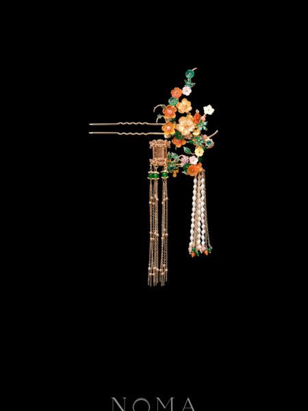 Colorful Curved Branch Flowers Hairpin - Gold (Left)