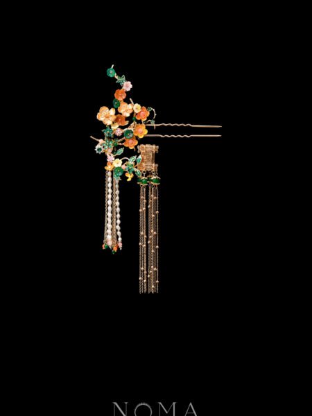 Colorful Curved Branch Flowers Hairpin - Gold (Right)
