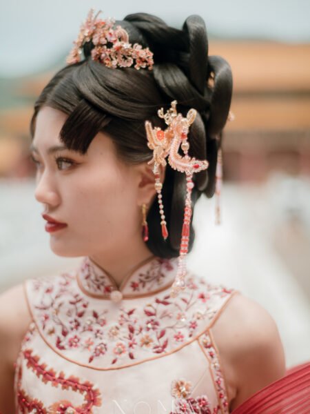 Colorful Phoenix Heart Long Hairpin - Gold, Pink (Left)