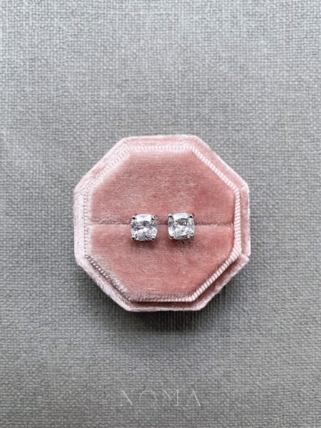 Cushion 1.75 ct Solitaire Earrings - Rhodium White Gold, White Diamond