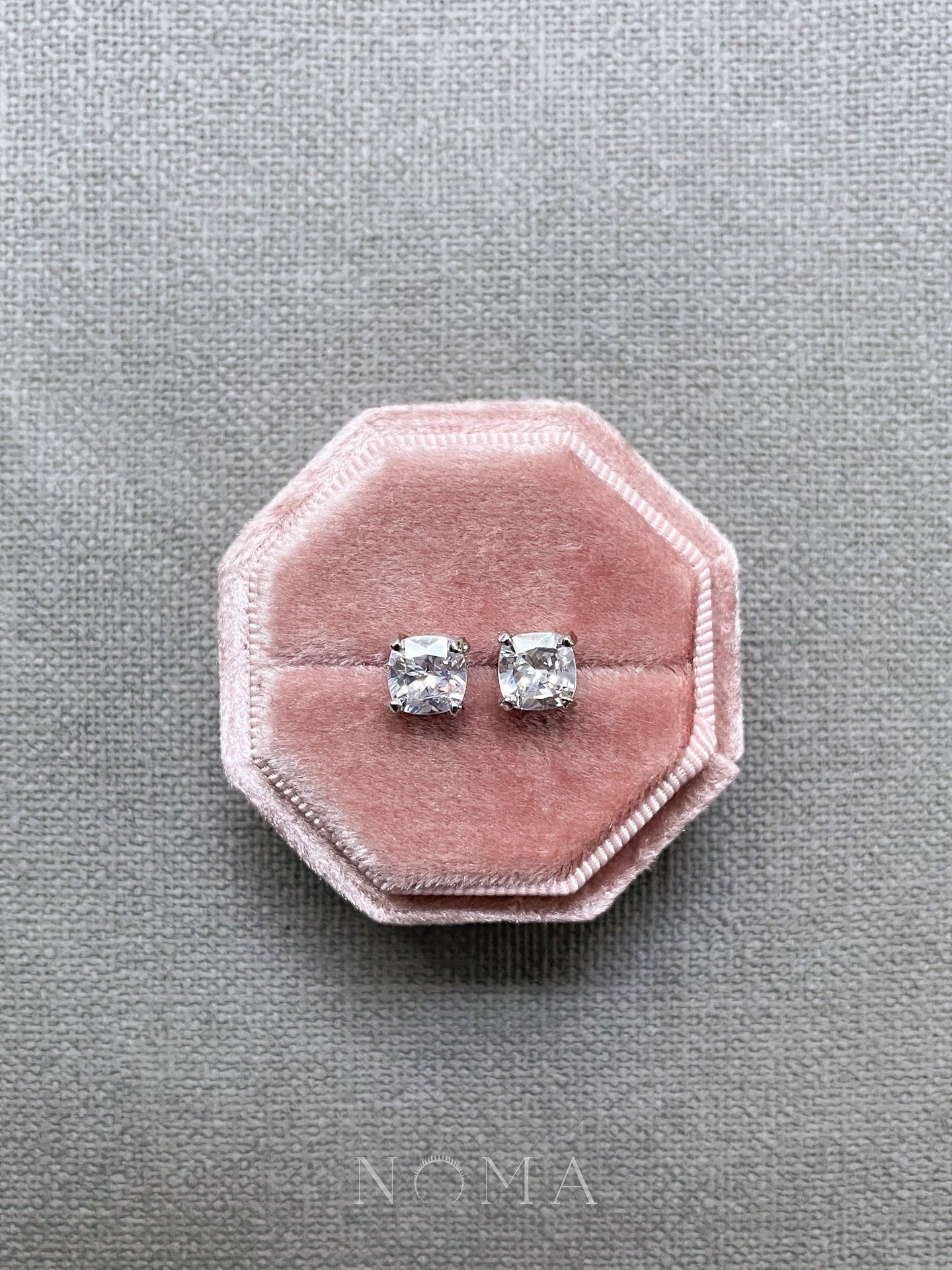 Cushion 1.75 ct Solitaire Earrings - Rhodium White Gold, White Diamond