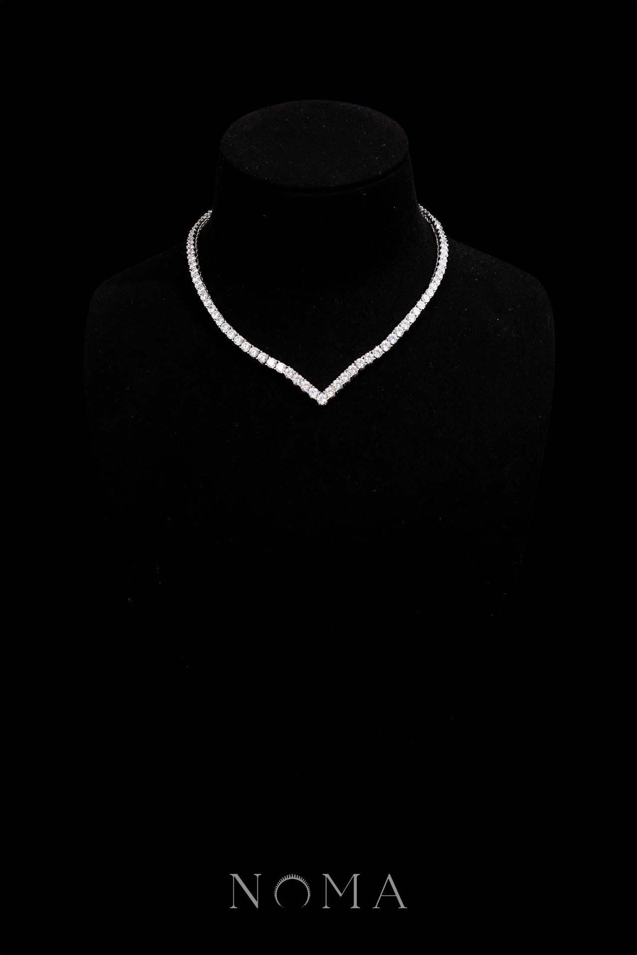 V Round 0.25 ct Around Tennis Choker - Rhodium White Gold