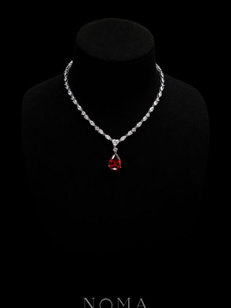 Pear Heart Raindrop Necklace - Rhodium White Gold, Ruby
