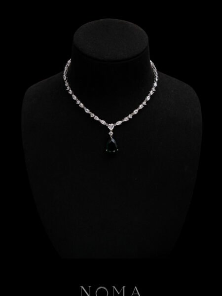 Pear Heart Raindrop Necklace - Rhodium White Gold, Emerald