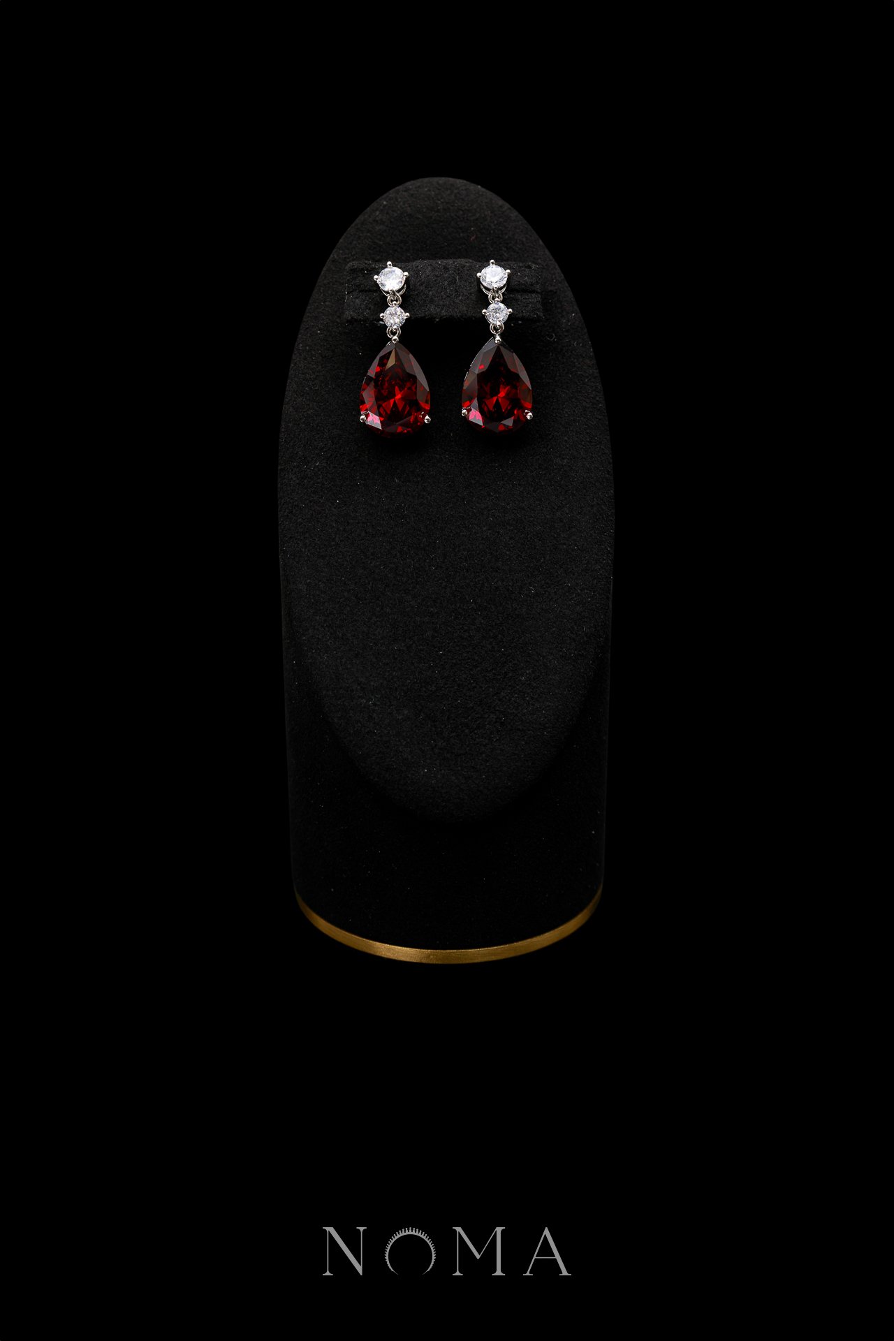Pear Heart Raindrop Earrings - Rhodium White Gold, Ruby