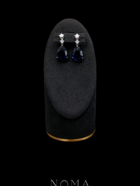 Pear Heart Raindrop Earrings - Rhodium White Gold, Sapphire