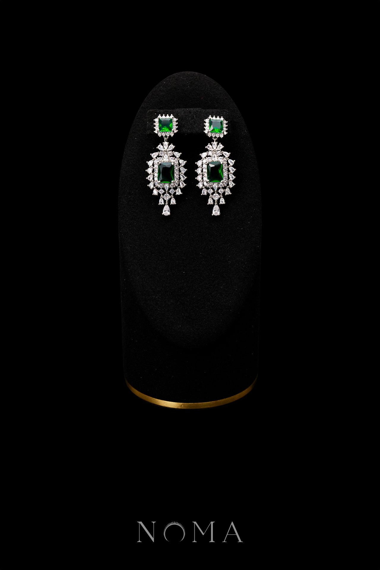 Luxurious Beauty Earrings - Rhodium White Gold, Emerald