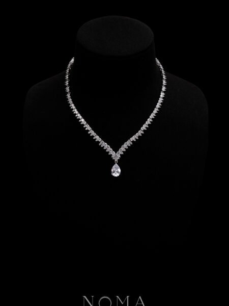 Waterfall Full with Pendant Choker - Rhodium White Gold, White Diamond