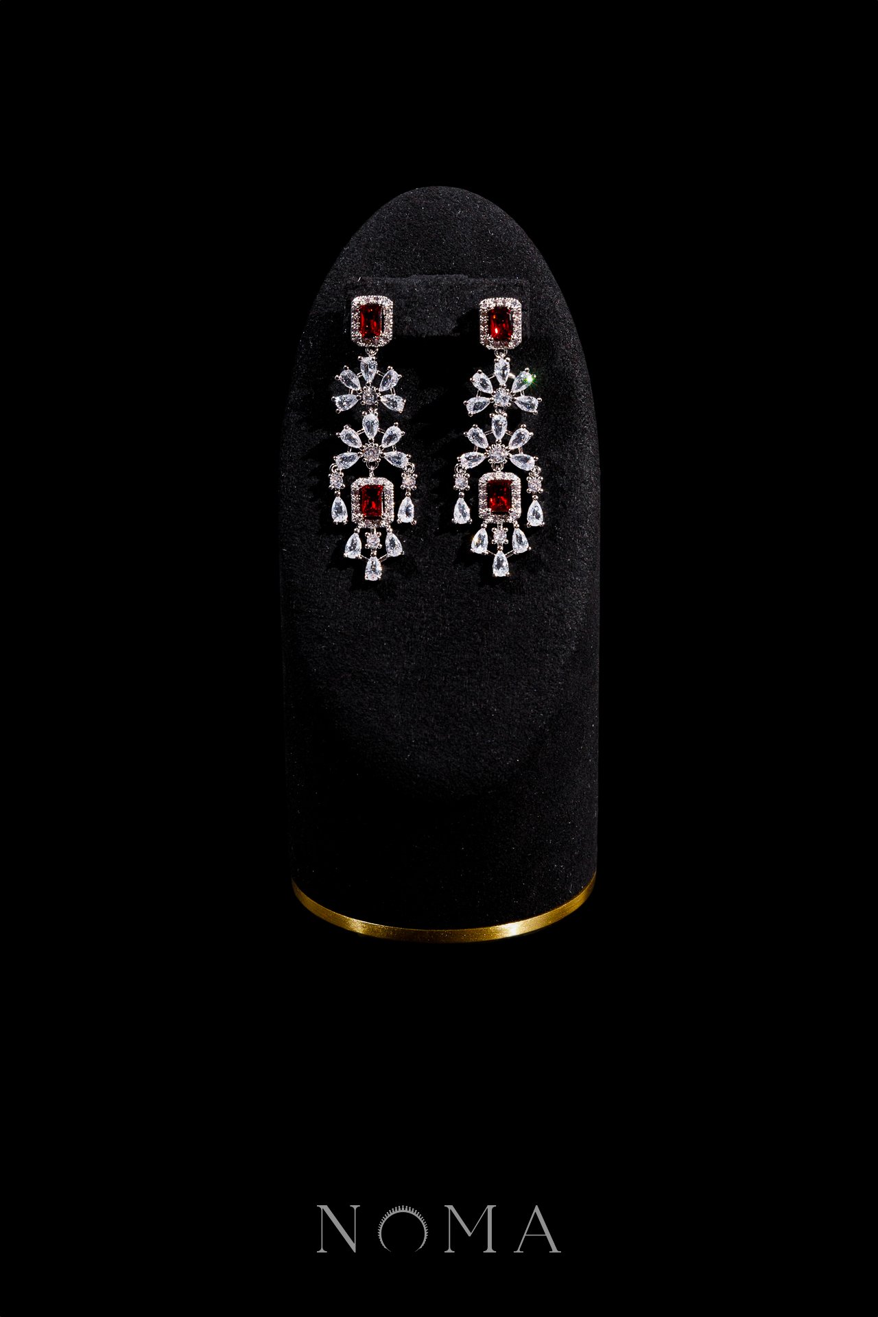 Luxurious Dangling Earrings - Rhodium White Gold, Ruby