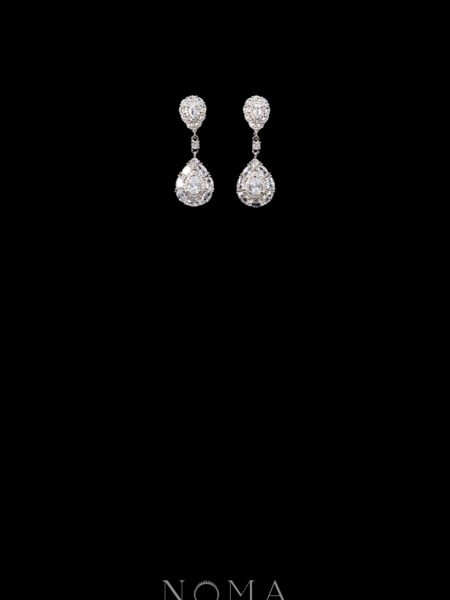 Faceted Pear Earrings - Rhodium White Gold, White Diamond