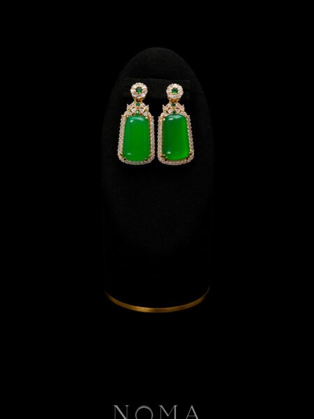 Superior Short Bar Jade Single Halo Earrings - 18k Yellow Gold, Jade