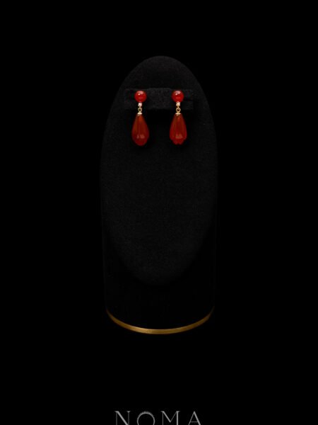 Jade and Jade Earrings - 18k Yellow Gold, Red Jade