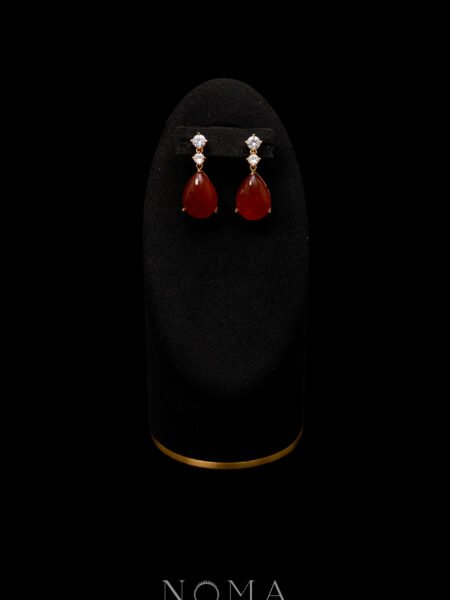 Pear Heart Raindrop Earrings - 18k Yellow Gold, Red Jade