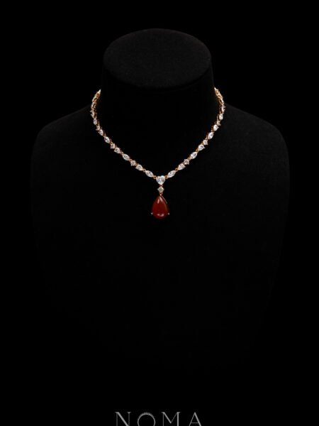 Pear Heart Raindrop Necklace - 18k Yellow Gold, Red Jade
