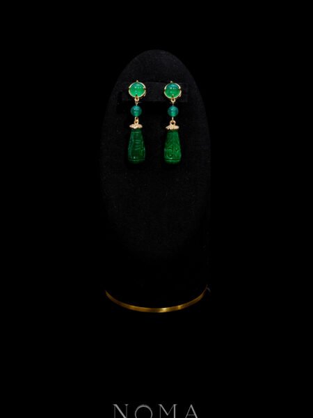 Simple Carved Pear Jade Earrings - 18k Yellow Gold, Jade