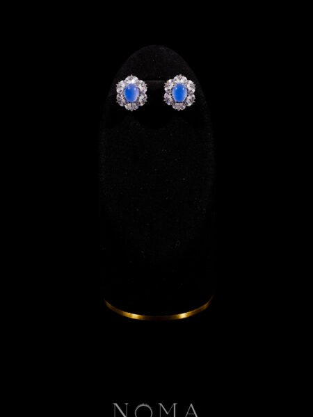 Oval Jade Pear Deco Earrings - Rhodium White Gold, Blue Jade
