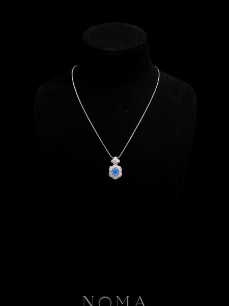 Oval Jade Pear Deco Pendant - Rhodium White Gold, Blue Jade
