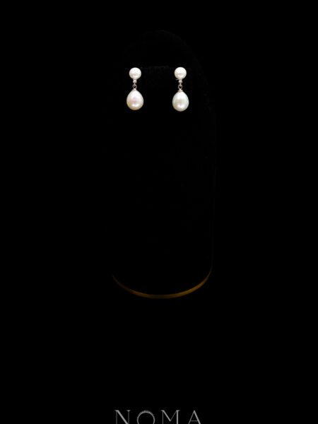 Pearl and Pearl Earrings - Rhodium White Gold, White Pearl